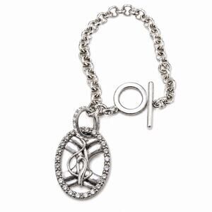 Vtg Baby Phat Rhinestone Cat Toggle Bracelet Silver Tone Y2K Charm Bling
